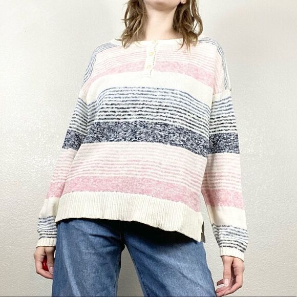 Chaps Pink & Blue Striped Henley Sweater - Picture 3 of 8